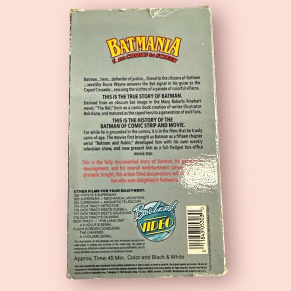 Batmania: From Comics To Screen VHS 1989 Burbank Video The Story Of Batman - Picture 2 of 2